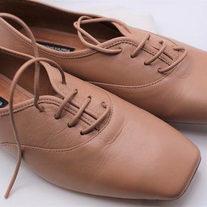 BCBGMaxaria ballet style nude leather lace flat
